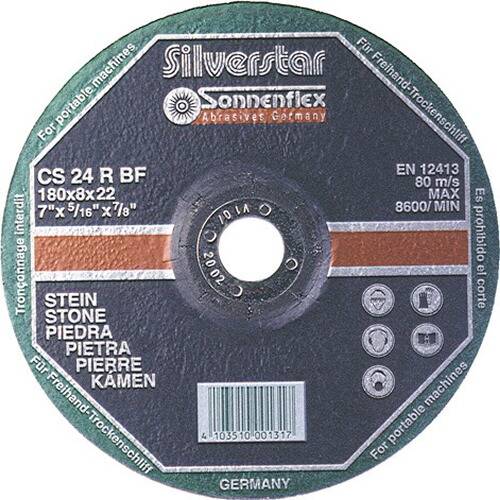 Schleifscheibe mit der Bezeichnung „Silverstar Sandersflex, Made in Germany, für tragbare Maschinen