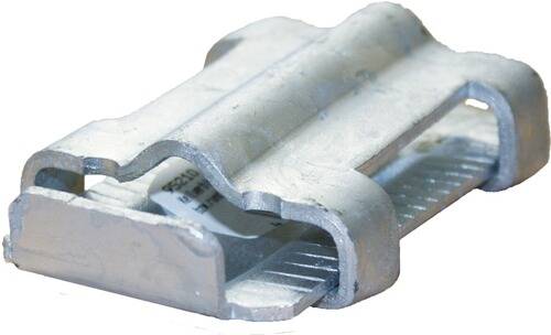 Ein metallisches Verbindungsstück mit U-förmigem Profil, das in industriellen Umgebungen zum Verbinden oder Abstützen von Strukturen verwendet wird. Es hat eine raue, silberfarbene Oberfläche.