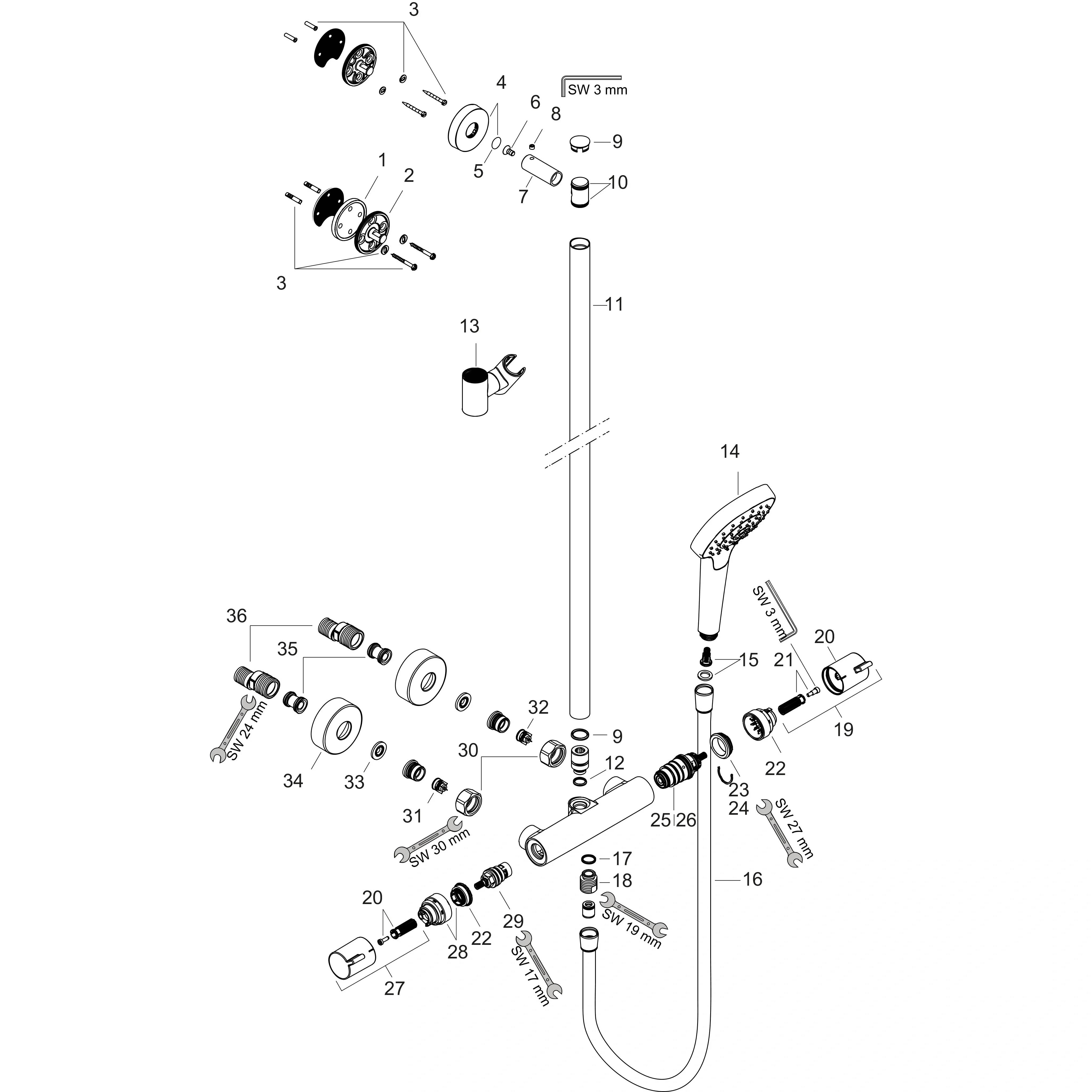hansgrohe Croma Select E SemiPipe 110 Multi mit Thermostat, Weiß/Chrom, 1 Stk.