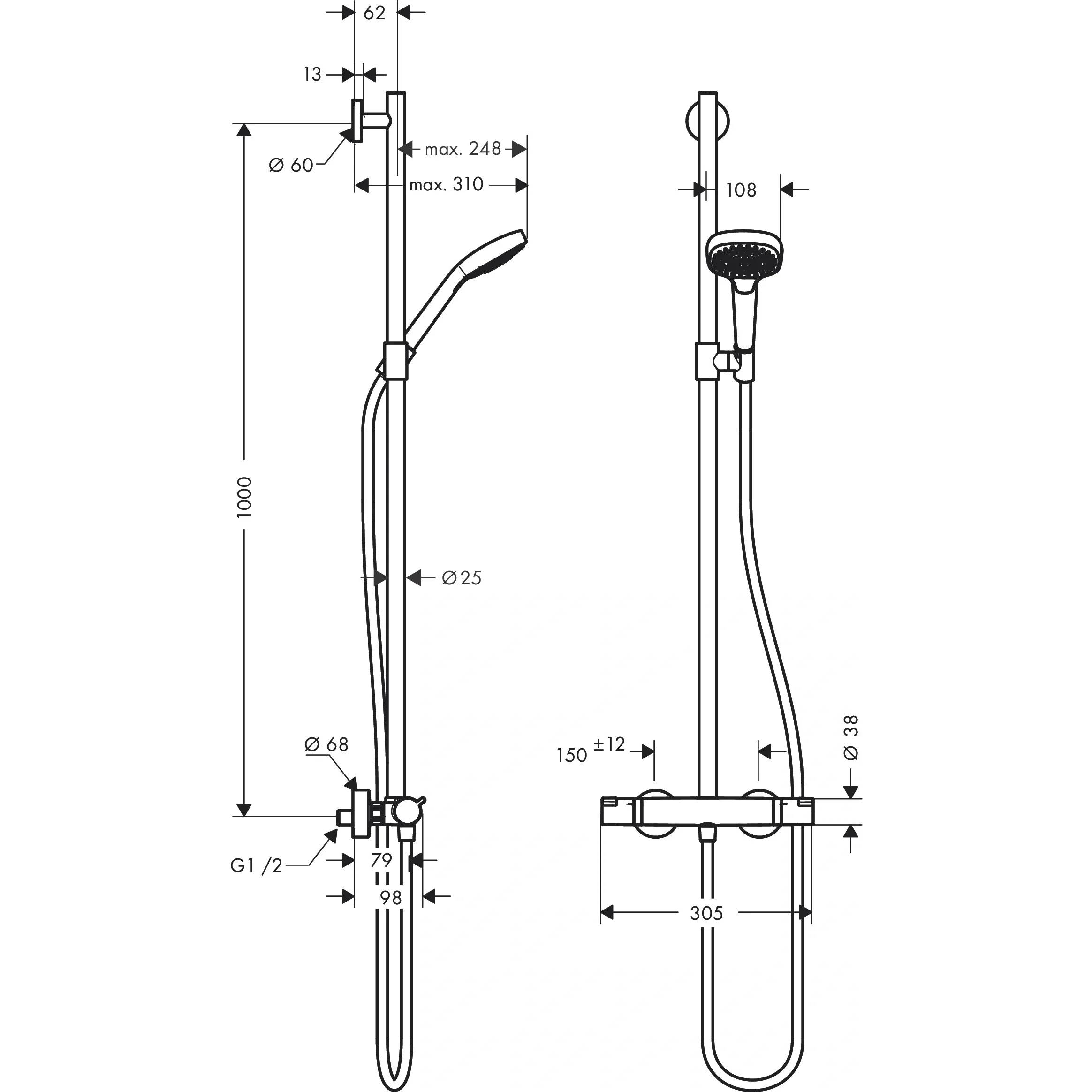 hansgrohe Croma Select E SemiPipe 110 Multi mit Thermostat, Weiß/Chrom, 1 Stk.
