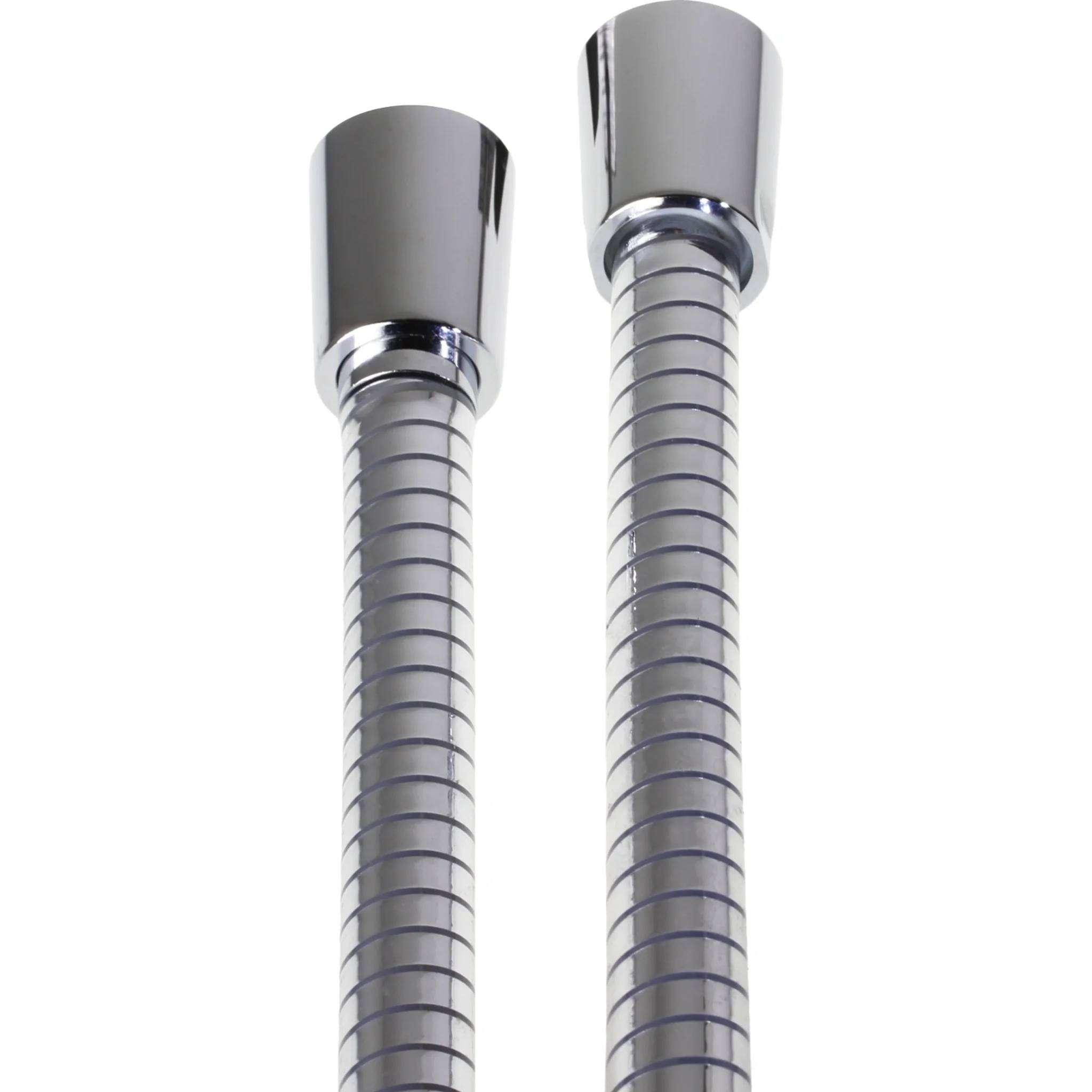 Zwei flexible Metall-Spülbechenabflussschläuche mit Chromverbindungen, nebeneinander auf weißem Hintergrund dargestellt.