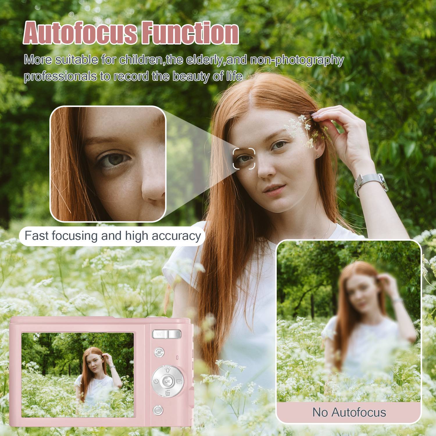 Digitalkamera 48MP mit 16x Digitalzoom, HD-Display, 2.4 Zoll IPS-Bildschirm Pink