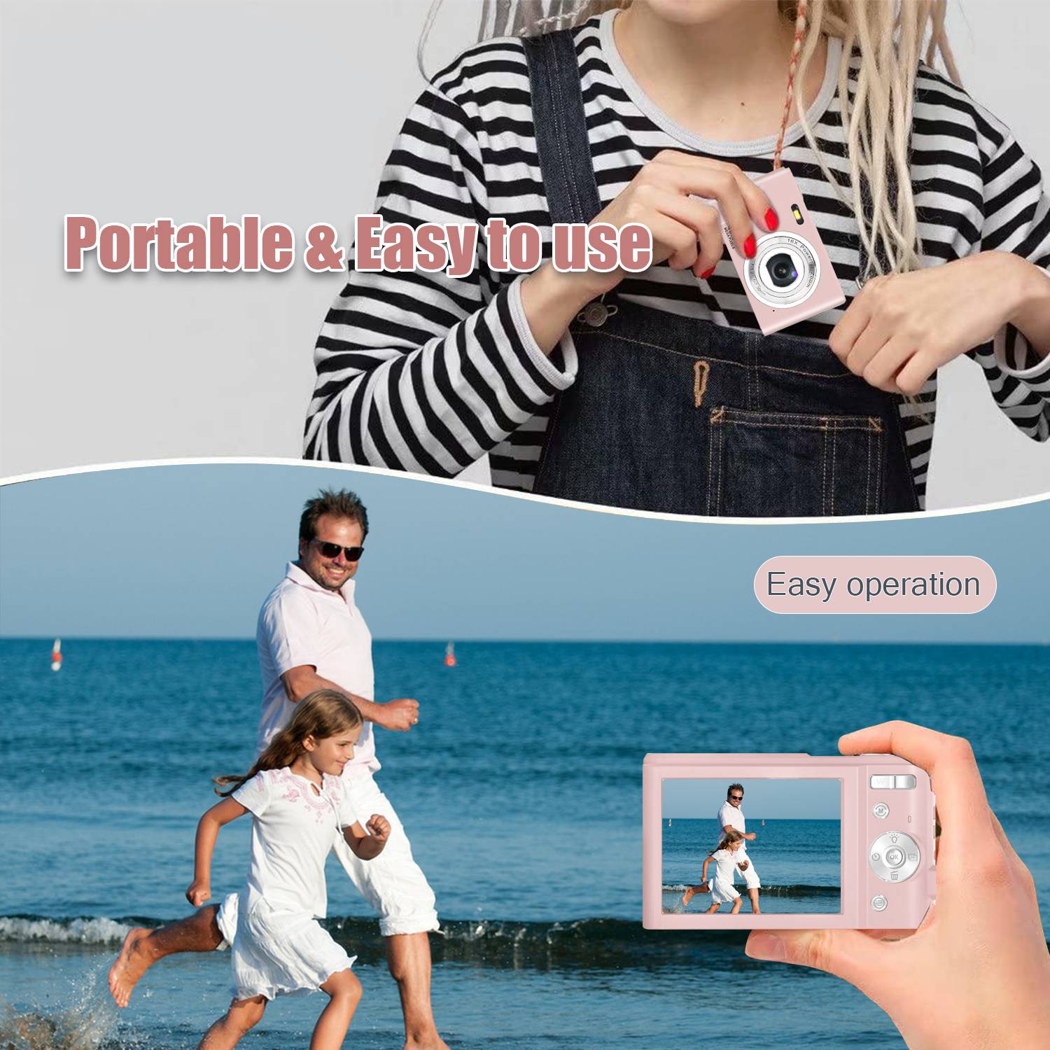 Digitalkamera 48MP mit 16x Digitalzoom, HD-Display, 2.4 Zoll IPS-Bildschirm Pink