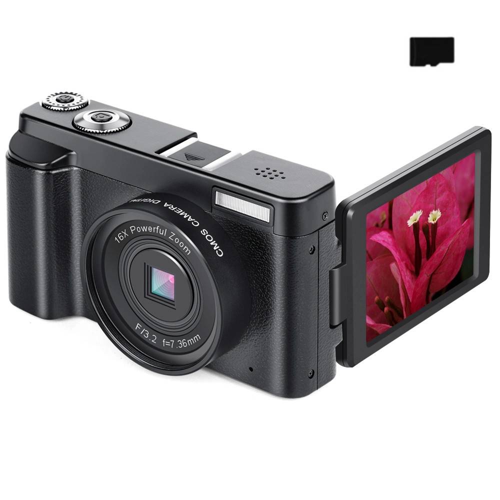 Digitalkamera 48MP/1080P, 16-fach Zoom, Flip-Screen, 32GB Speicherkarte