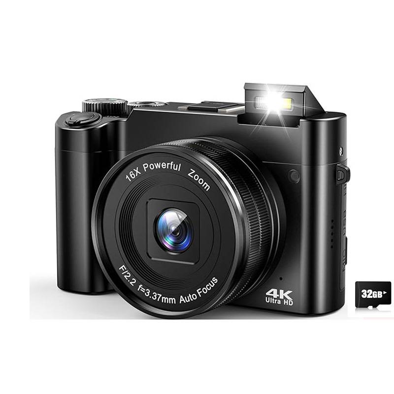 4K-Digitalkamera mit Vorder- und Rückkamera, 32 GB Speicherkarte (DC218)