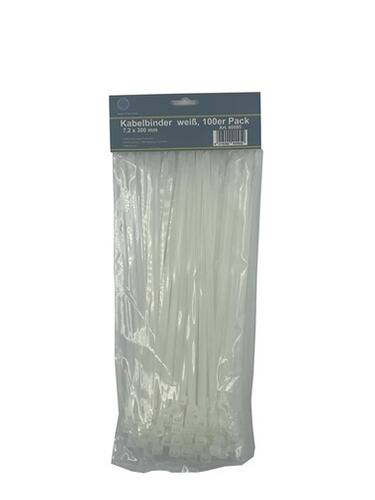 Ein Paket weiße Kabelbinder mit der Aufschrift „Kabelbinder weiß, 100er Pack, 2.5 x 200 mm