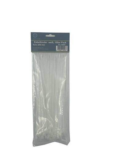 Ein Paket weiße Kabelbinder mit der Bezeichnung „Kabelbinder weiß, 100er Pack, 4.8 x 250 mm