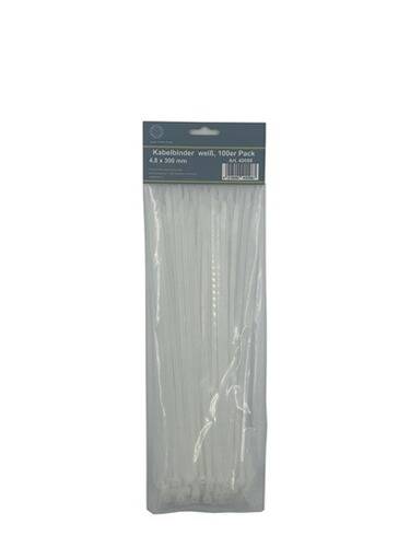 Ein Paket mit 100 weißen Kabelbindern, 4,8 x 399 mm.