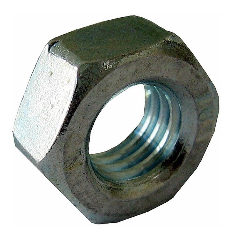 Eine Metallsechskantmutter, die eine sechsseitige Form mit innerer Gewinde zeigt, wird zum Befestigen von Bolzen in Bau- oder mechanischen Anwendungen verwendet.