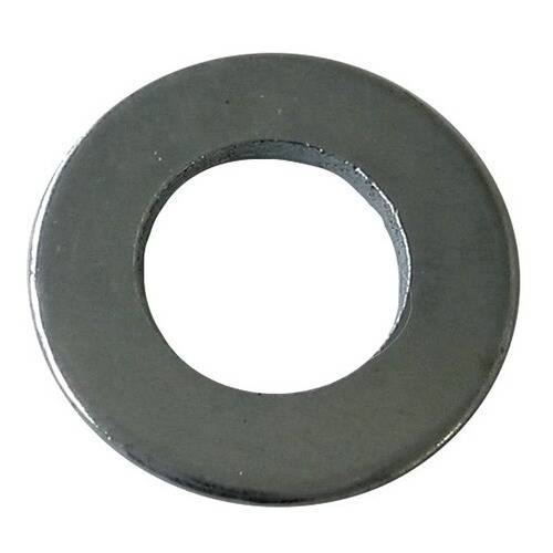 Eine metallische Scheibe mit kreisförmiger Form und einem zentralen Loch, die dazu verwendet wird, die Last eines Befestigungselements wie eines Bolzens oder einer Mutter zu verteilen.