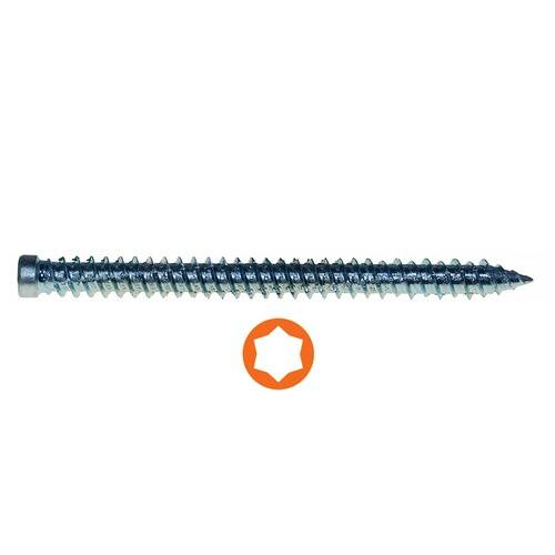 Eine Metallschraube mit einem sternförmigen Torx-Antriebskopf.