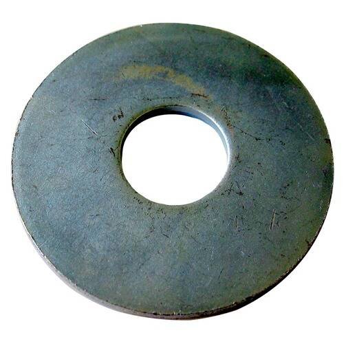 Eine große, flache, metallische Unterlegscheibe mit einem zentralen Loch, die in mechanischen Anwendungen verwendet wird, um Last zu verteilen oder ein Lockern zu verhindern.