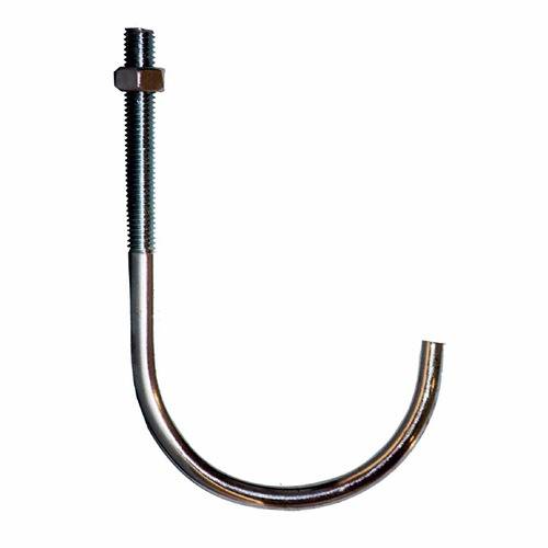 Ein J-förmiger Metallhaken mit einem Gewinde am Ende zum Befestigen oder Aufhängen von Objekten.