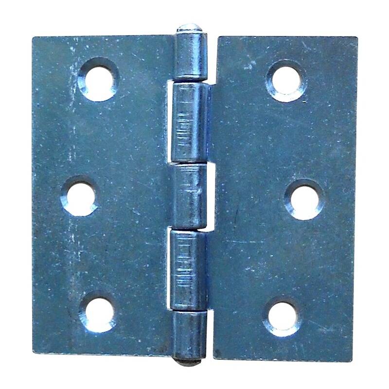 Metallisches Scharnier mit vier Schraubenlöchern, verwendet zum Befestigen von Türen an Rahmen.