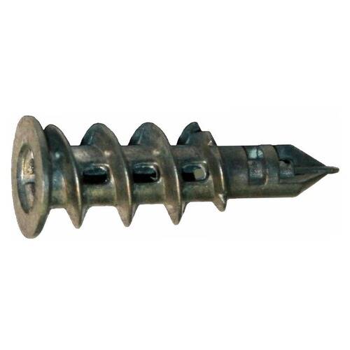 Ein Metallwandanker mit breitem Gewinde-Spiraldesign, der zum Befestigen von Schrauben in Trockenbau oder anderen Oberflächen für zusätzliche Stabilität verwendet wird.