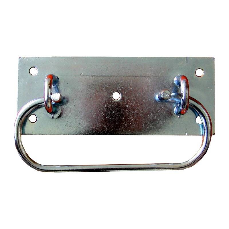 Metallverankerungsplatte mit angebrachtem U-förmigem Ring, verwendet zum Sichern von Objekten oder Ausrüstungen, mit vier Schraubenlöchern zur Montage.