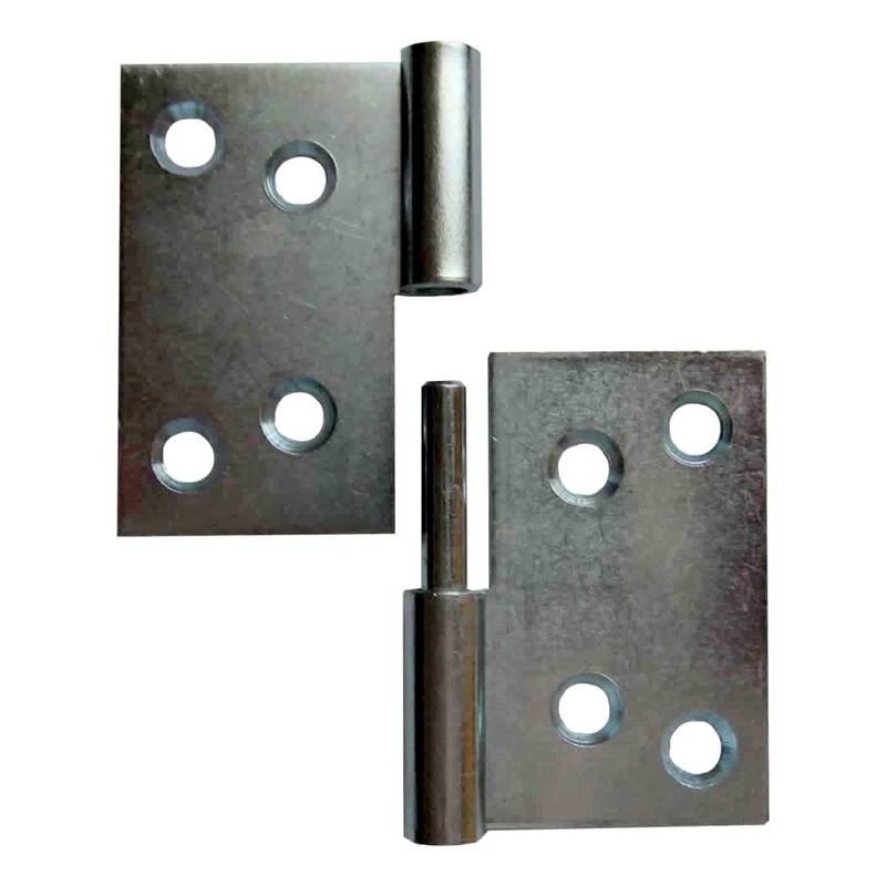 Zwei Teile eines Metallscharniers mit abnehmbarem Design, jeweils mit drei Löchern, separat dargestellt, um die Struktur und das Design zu zeigen.