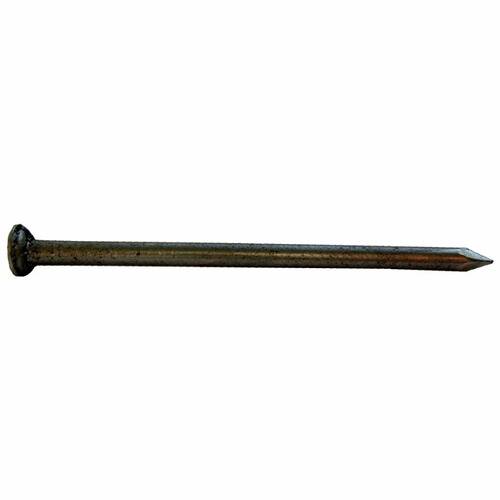 Ein Metallnagel mit flachem Kopf und spitzer Spitze, der für Bau- oder DIY-Projekte verwendet wird.