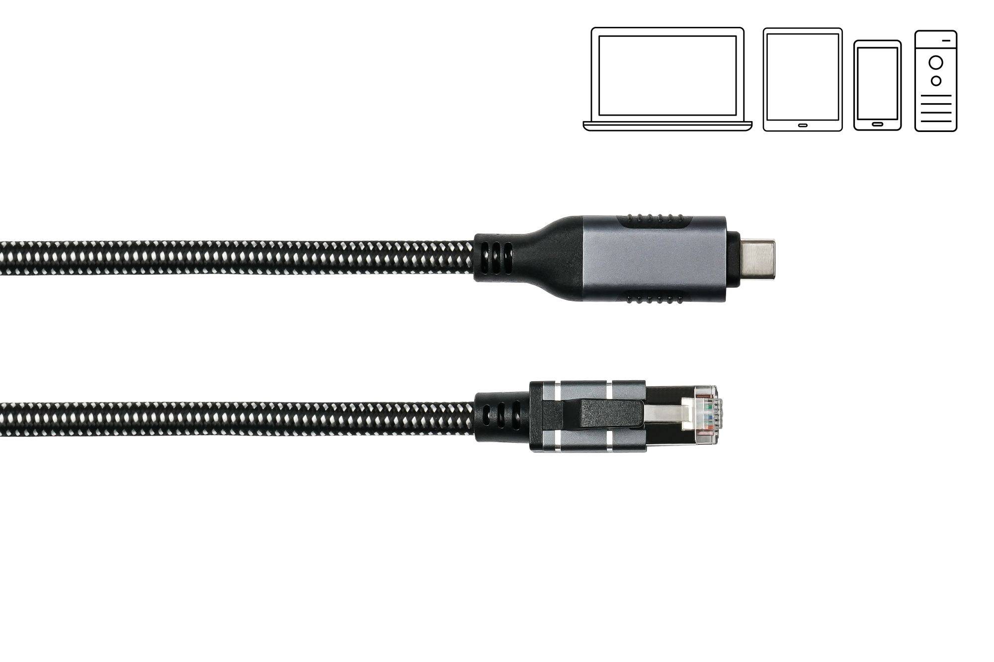 Ethernet-Kabel USB-C™ Stecker an RJ45 Stecker, Textilmantel, anthrazit, 0,5m, Good Connections®