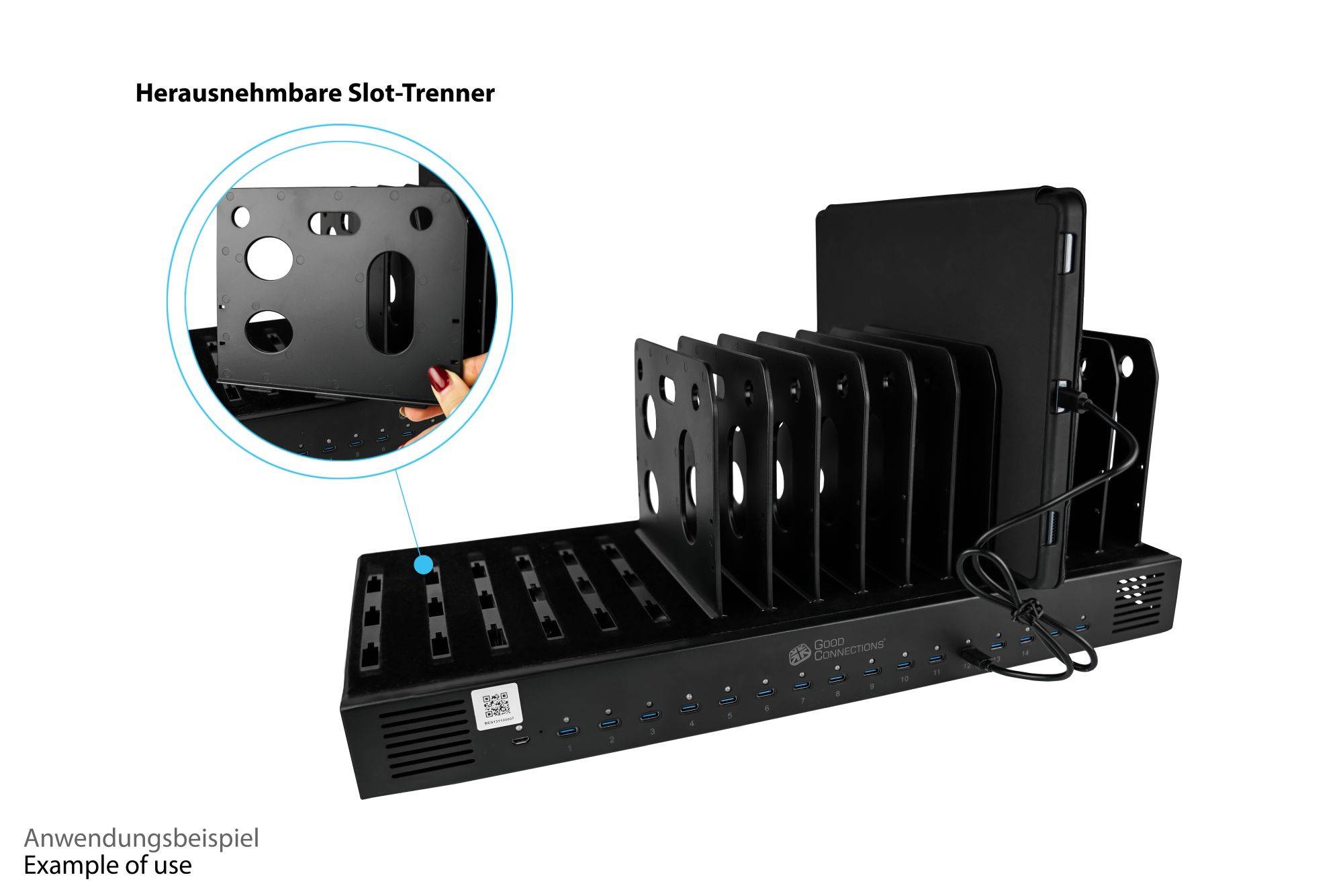 USB-Desktop-Schnellladestation 1000W, 16-Port (16x USB-C™), PD 3.0, PPS, QC 5, schwarz, Good Connections®