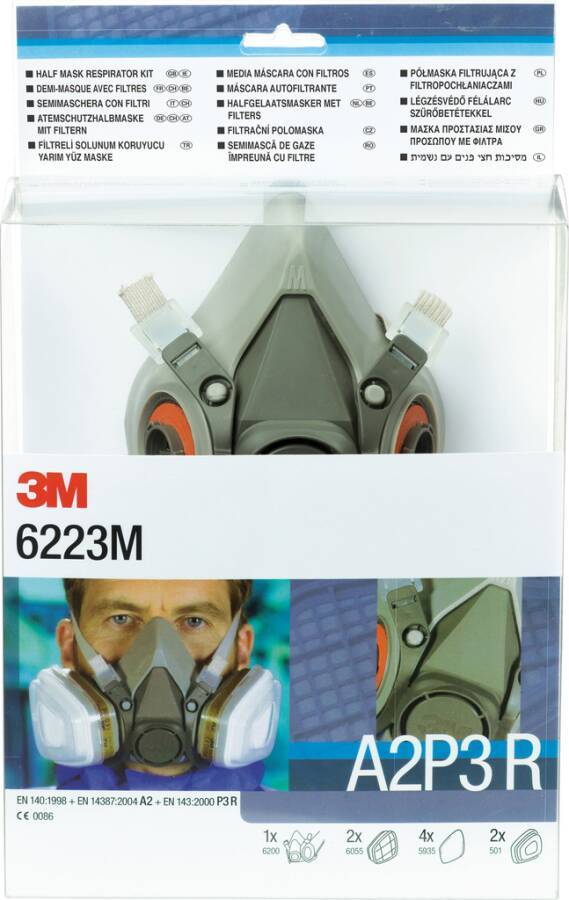 Atemschutzhalbmaske 3M™ Serie 6000 6223M Größe M Typ Set 3M-Nr 6223M Inhalt 1x Maske 6200, 2x 6055, 4x 5935, 2x 501