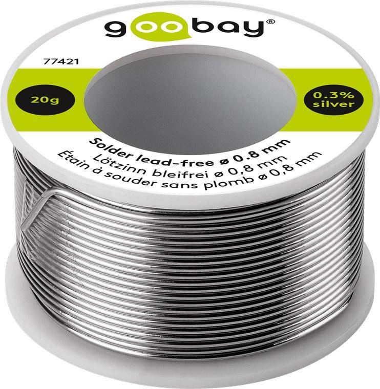 Goobay Lötzinn bleifrei, ø 0,8 mm, No-Clean-Flussmittel, Kolophoniumkern 2,5 %, 217 °C - Gewicht: 20 g