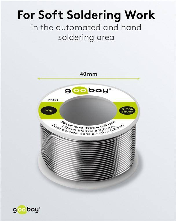 Goobay Lötzinn bleifrei, ø 0,8 mm, No-Clean-Flussmittel, Kolophoniumkern 2,5 %, 217 °C - Gewicht: 20 g