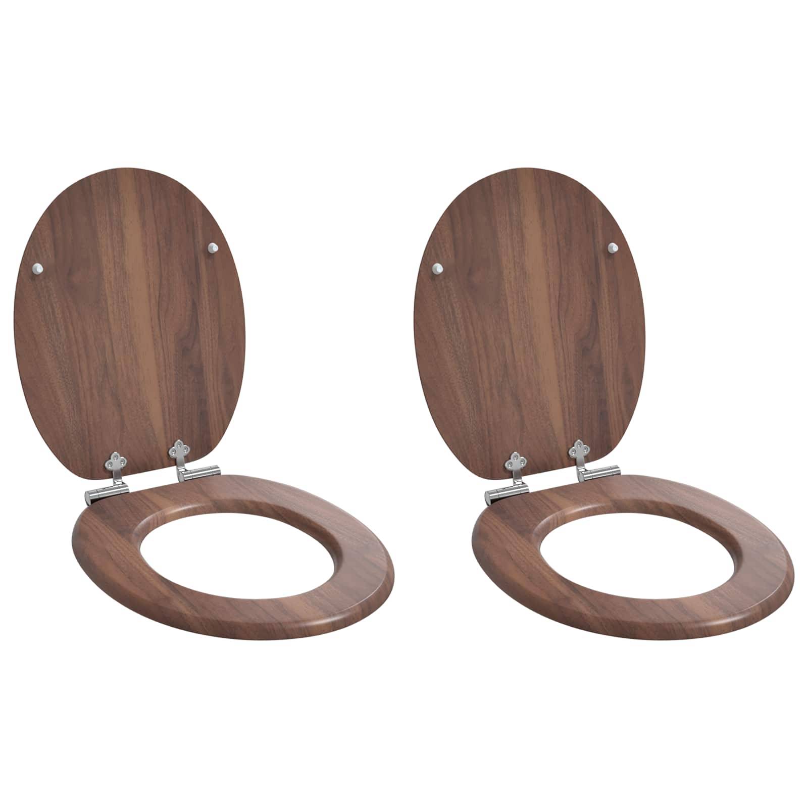 vidaXL Soft-Close Toilettensitz 2 pcs Braun 44 x 38 cm MDF-Platte