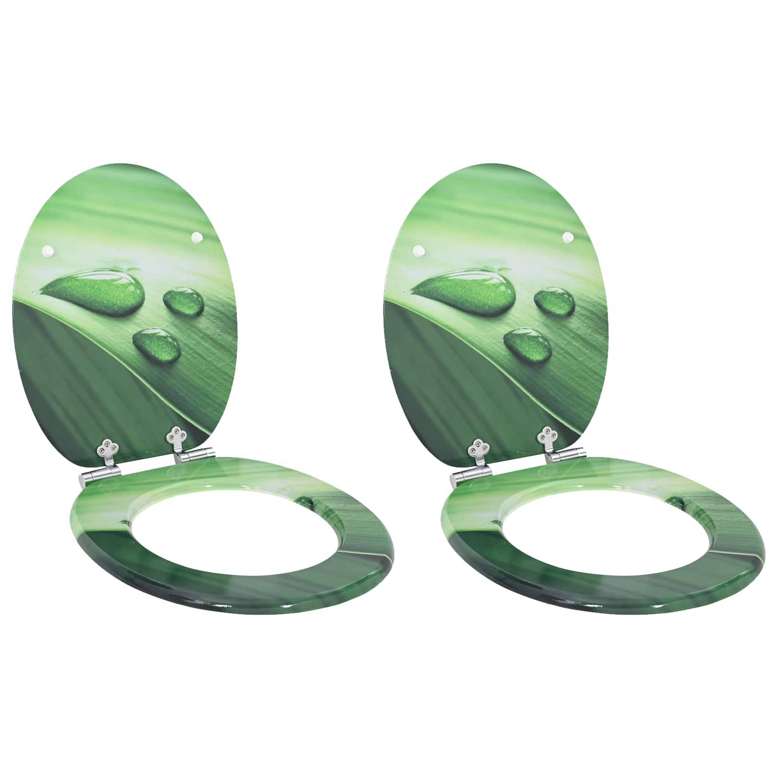 vidaXL Soft-Close Toilettensitz 2 pcs Grüner Tropfen 44 x 38 cm