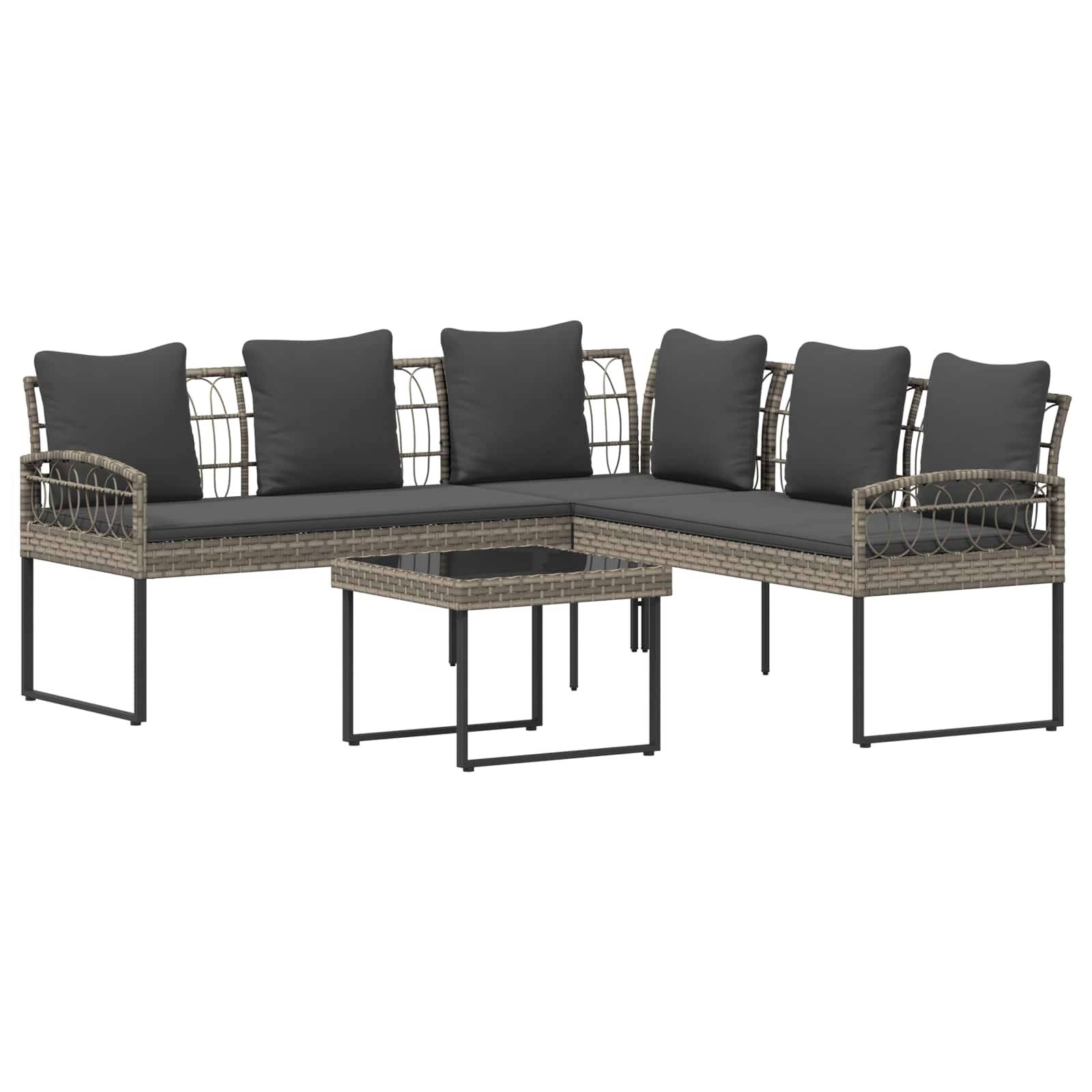 vidaXL Garten-Sofaset mit Kissen 2 pcs Grau Polyrattan und Stahl