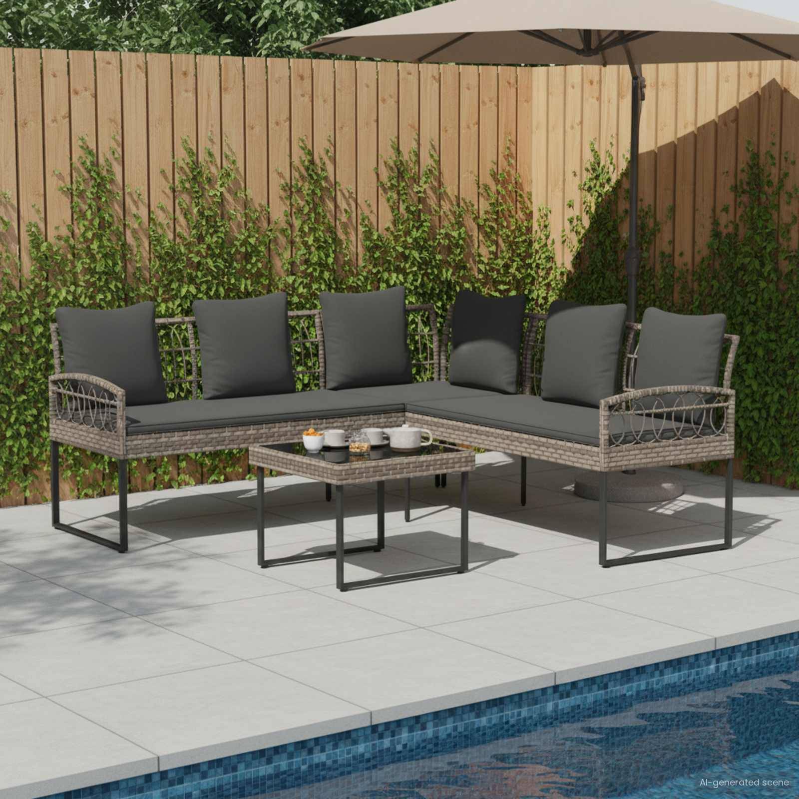 vidaXL Garten-Sofaset mit Kissen 2 pcs Grau Polyrattan und Stahl
