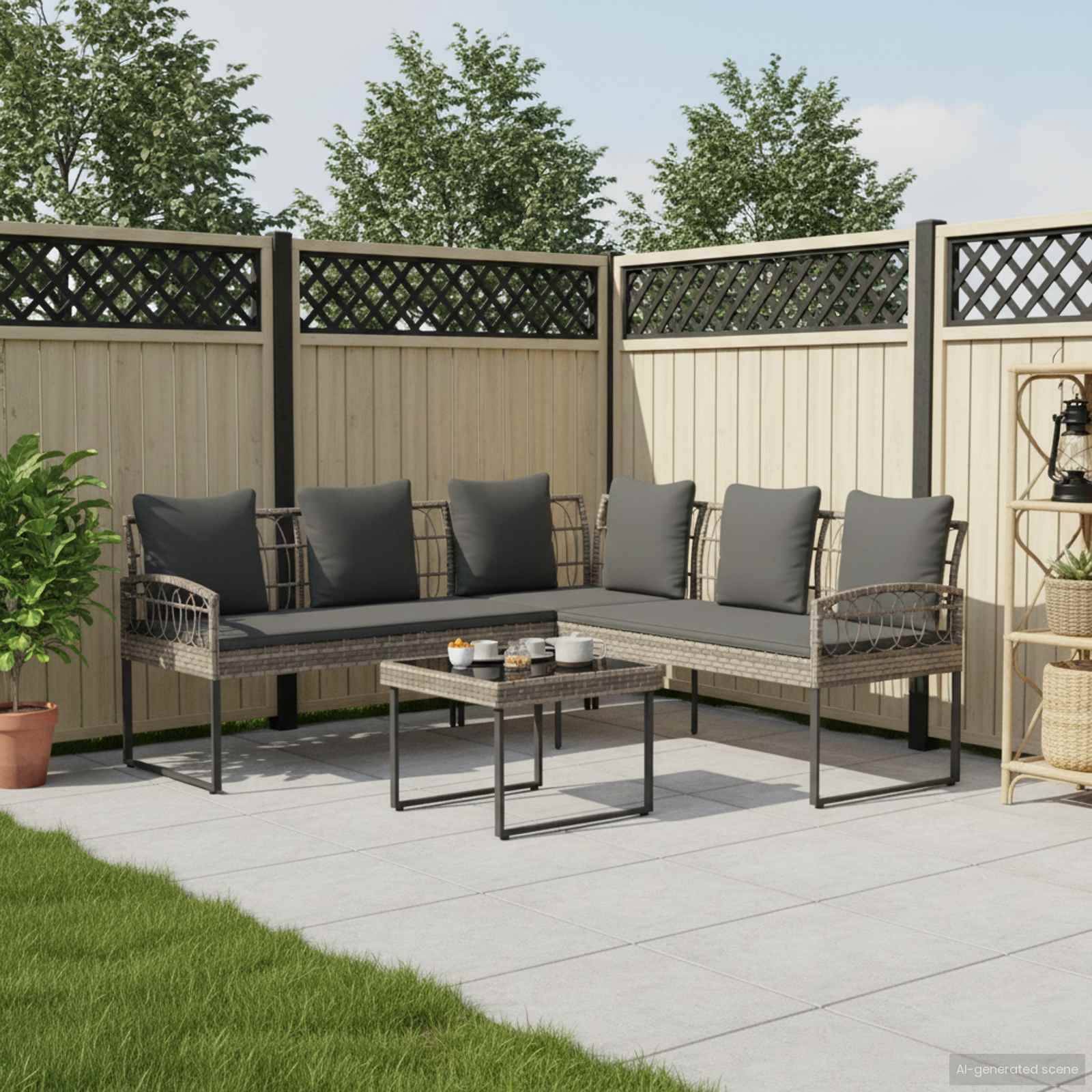 vidaXL Garten-Sofaset mit Kissen 2 pcs Grau Polyrattan und Stahl