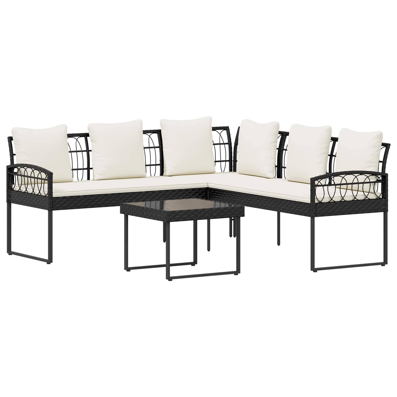 vidaXL Gartensofa-set 2 pcs Schwarz und Creme Poly Rattan Stahl