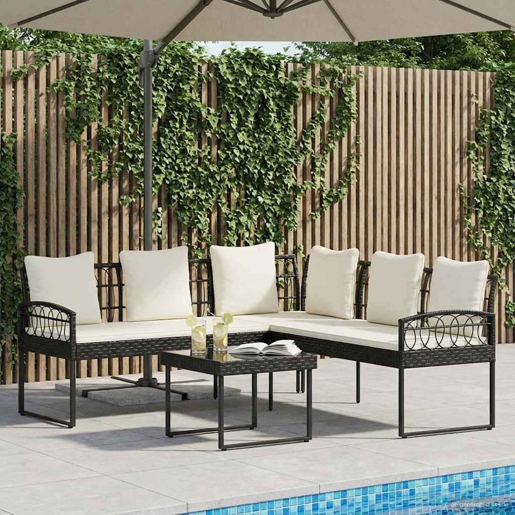 vidaXL Gartensofa-set 2 pcs Schwarz und Creme Poly Rattan Stahl