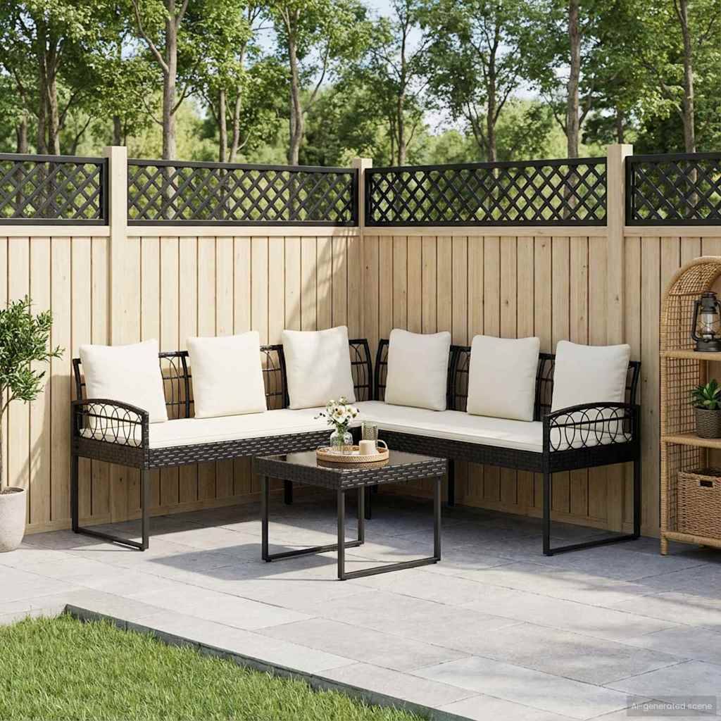 vidaXL Gartensofa-set 2 pcs Schwarz und Creme Poly Rattan Stahl