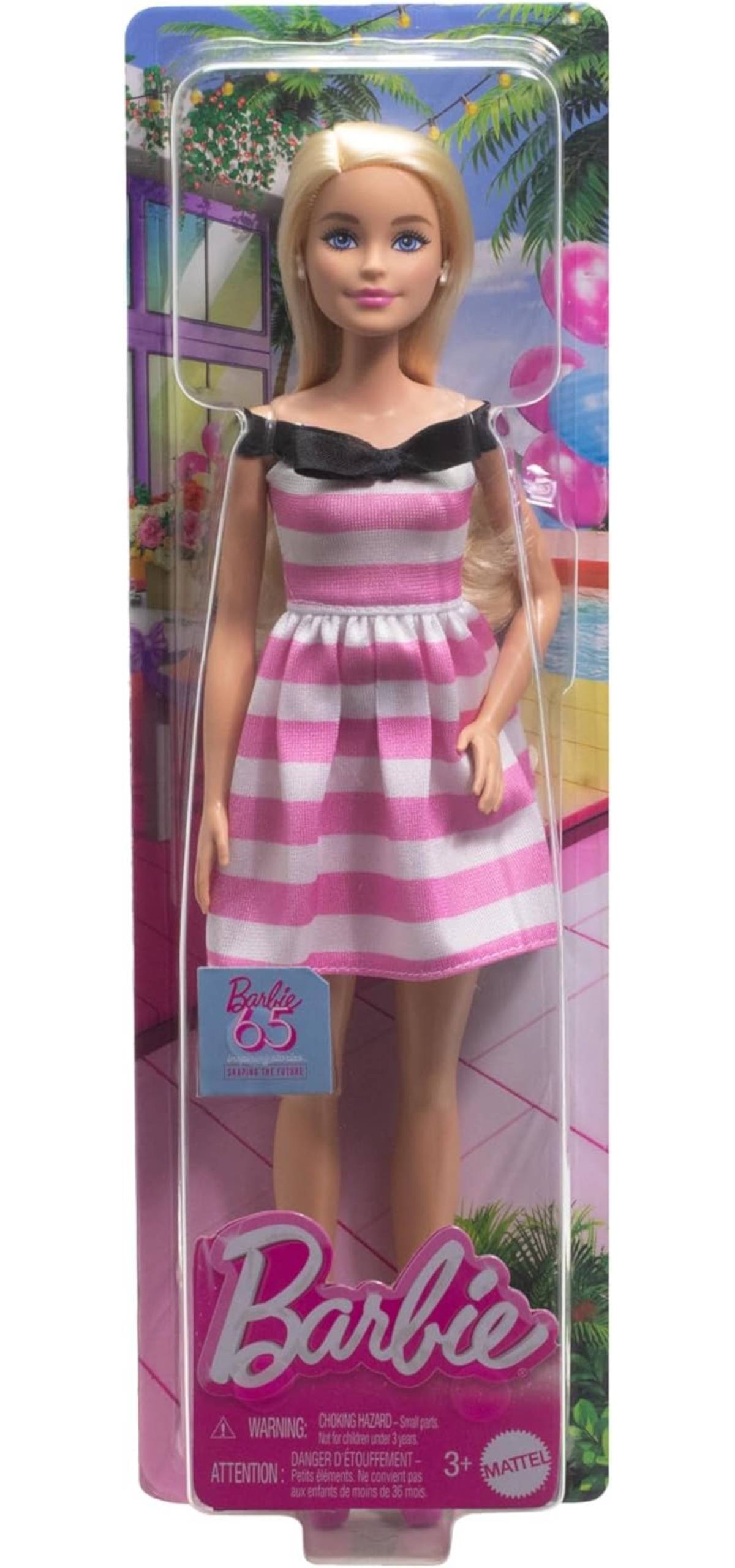 Mattel Barbie 65. Jubiläumspuppe blond pink-weiß Kleid High Heels Sammleredition