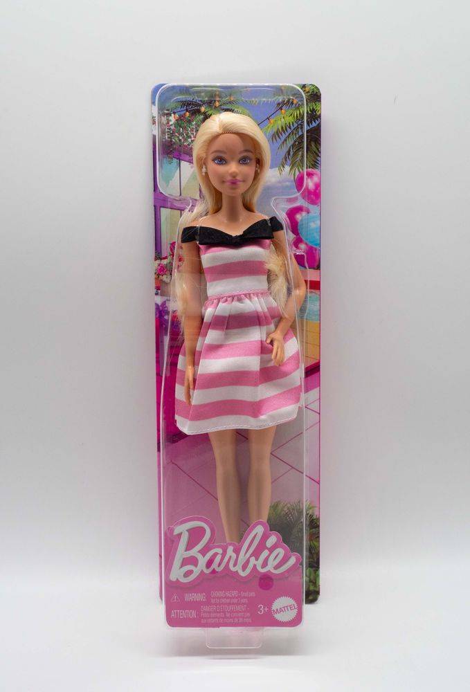 Mattel Barbie 65. Jubiläumspuppe blond pink-weiß Kleid High Heels Sammleredition