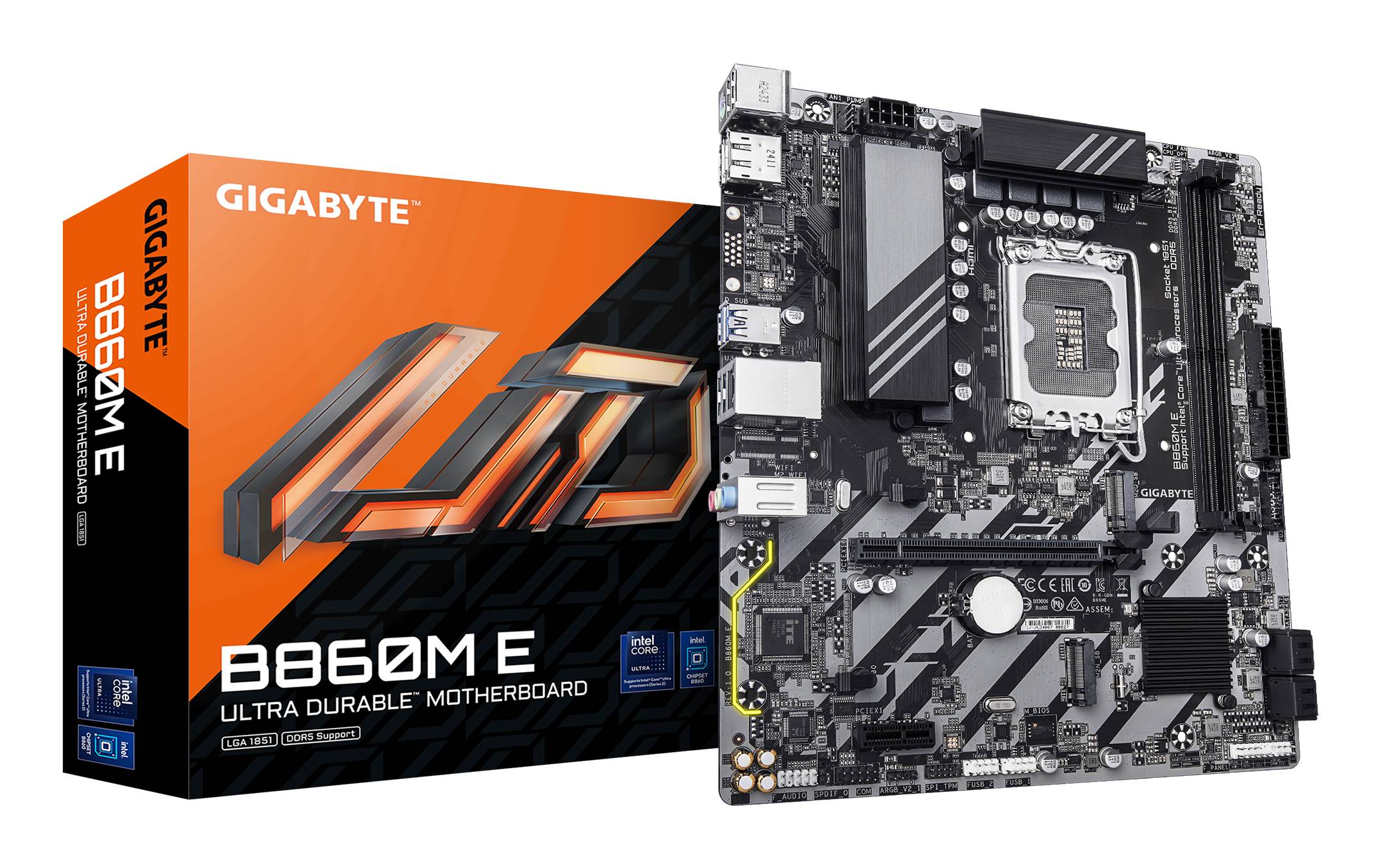 „Eine Verpackung und ein Motherboard mit der Aufschrift „GIGABYTE B660M E Ultra Durable