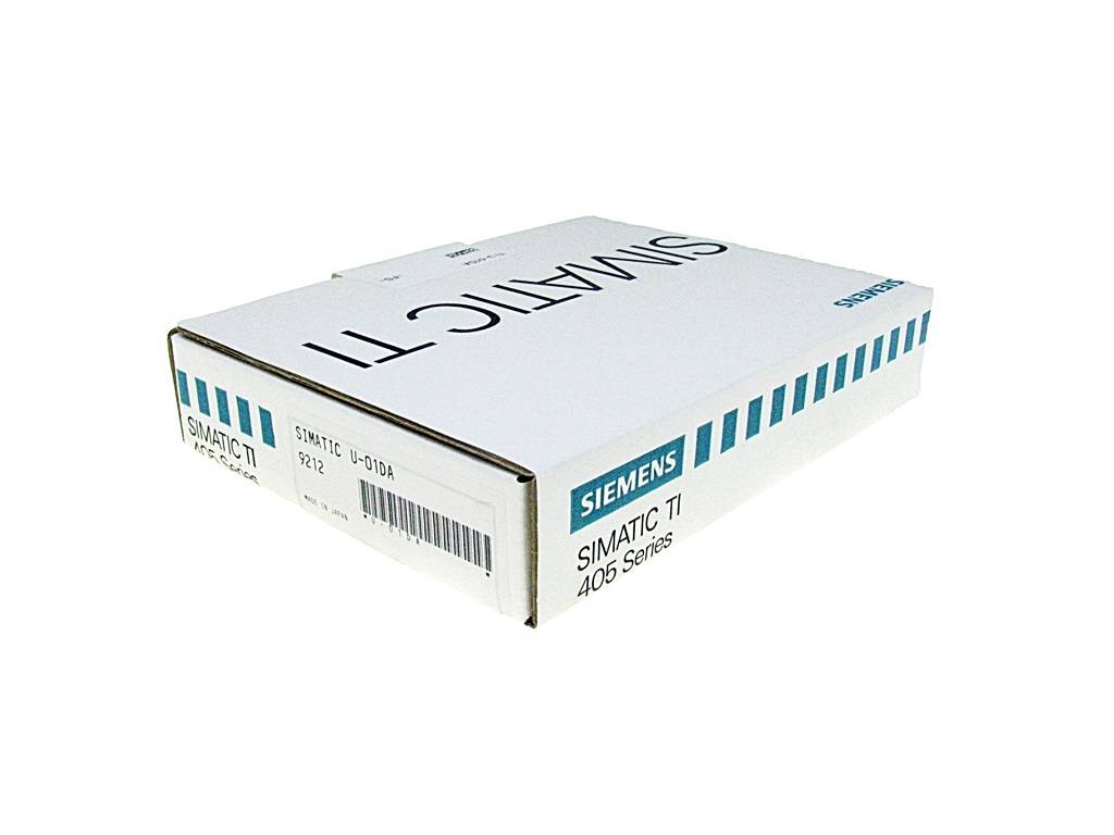 Weißer Siemens-SIMATIC-TI-405-Serie-Kartonverpackungsbehälter mit blauem Markenlogo auf einem schlichten Hintergrund.