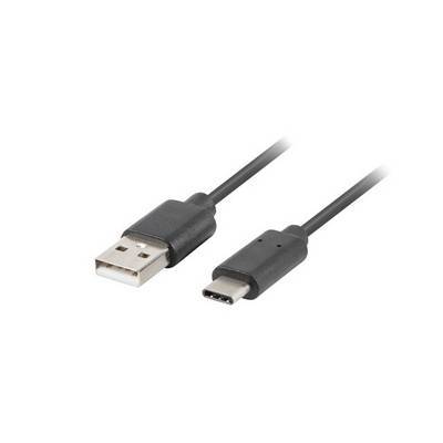 Ein USB-A-auf-USB-C-Kabel zeigt beide Stecker auf einem schwarzen Kabel und veranschaulicht die Kompatibilität zum Laden oder zur Datenübertragung zwischen Geräten.