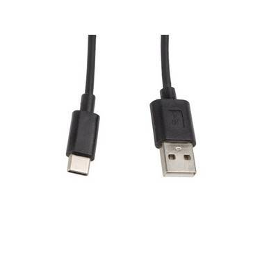 Ein USB-C-auf-USB-A-Kabel mit schwarzen Steckern, das zum Verbinden und Aufladen von Geräten verwendet wird.