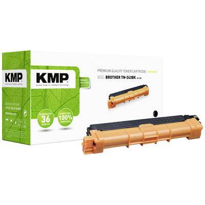 Tonerkartuschenverpackung mit Markenaufdruck 'KMP', die eine orangefarbene Tonerkartusche des Modells 'Brother TN-243BK' auf der Schachtel zeigt.
