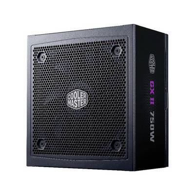 Cooler Master GX II 750W Netzteil mit schwarzem Gehäuse und Mesh-Gitter auf der Vorderseite.