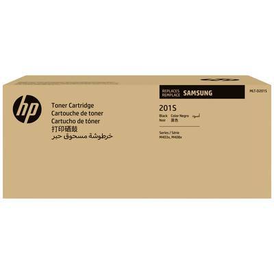 HP Tonerkartusche Box, Modell 201S, kompatibel mit Samsung M2625, M2825. Beiger Hintergrund, mehrere Sprachen.