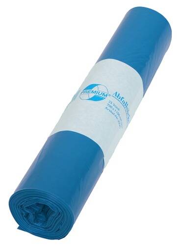 Blaue Rolle Müllbeutel mit der Aufschrift „Premium