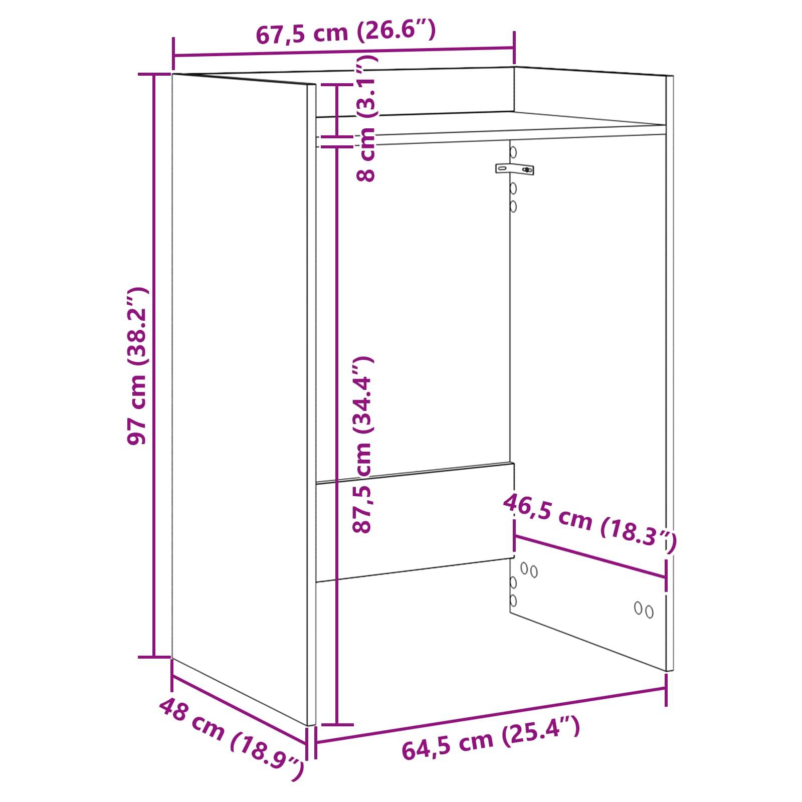 vidaXL Waschmaschinen-Schrank Beton 67,5 x 48 x 97 cm Holzwerkstoff