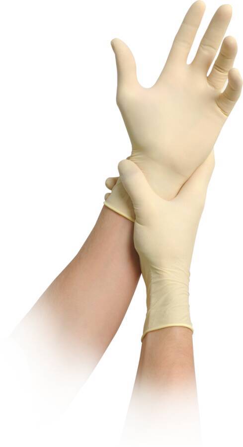 Einmalschutzhandschuh Latex soft PF 710547M Größe M Farbe hell-beige Trägermaterial Latex Gauge - Mat.-Stärke 0,07 - 0