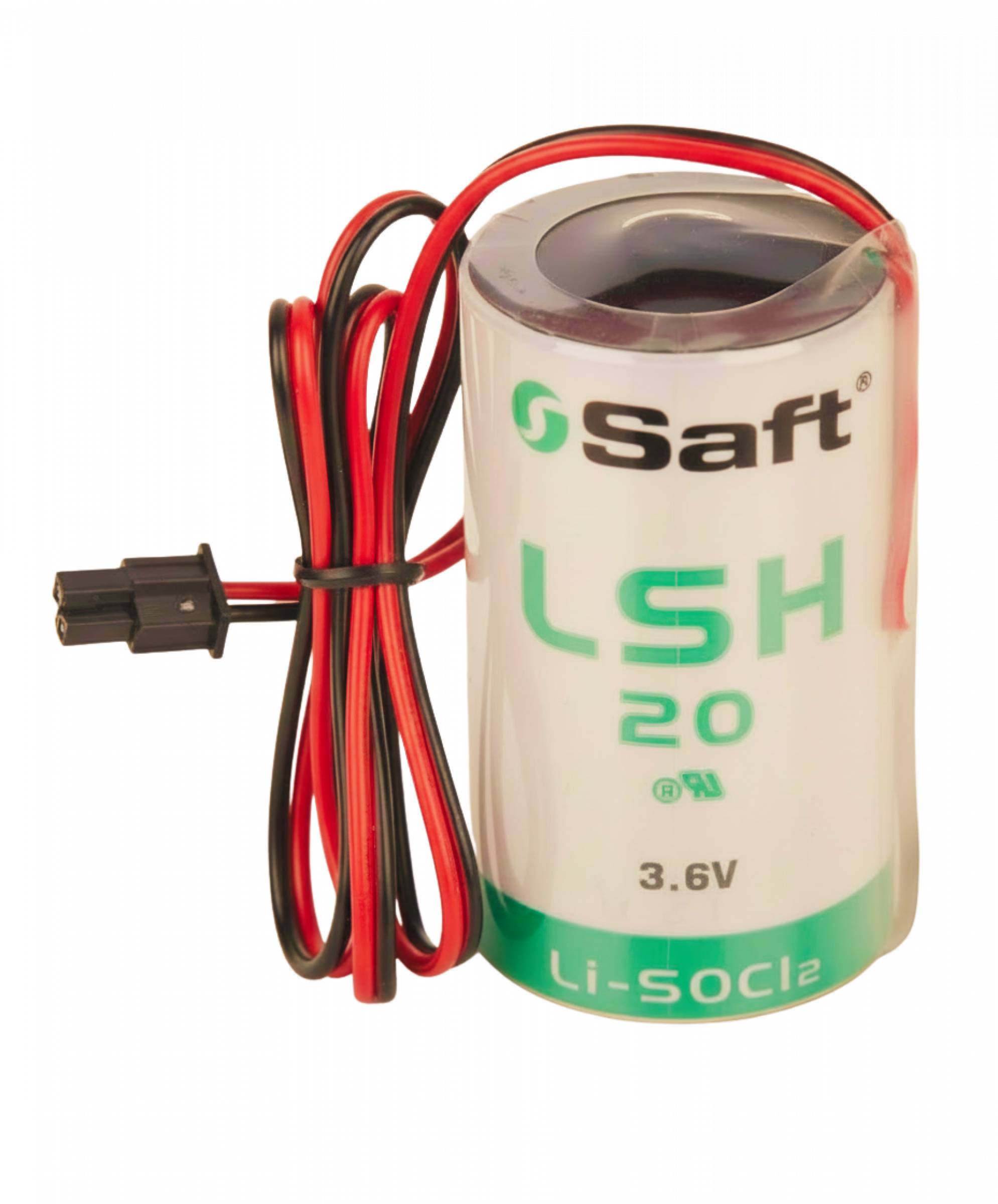Eine zylindrische 3,6V Li-SOCl2-Batterie mit der Bezeichnung „Saft LSH 20