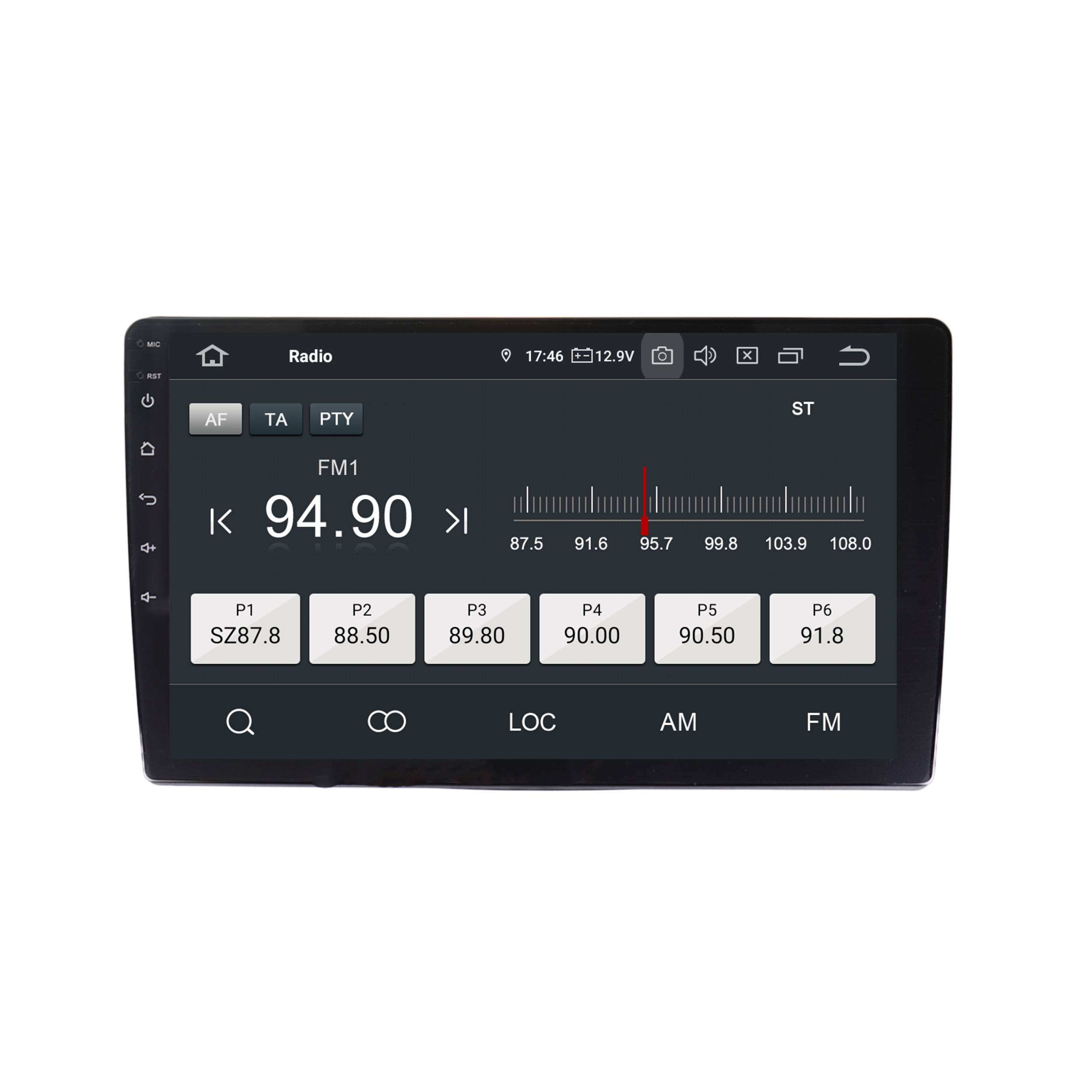 Autoradio-Display zeigt Station 94,90 FM an, mit Tasten für Voreinstellungen und Optionen wie AM, FM.