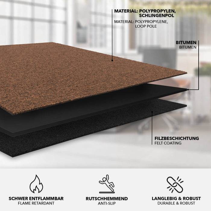 FLOORDIREKT Teppichfliesen Moscow - Aus pflegeleichtem Schlingenflor - Ideal für Büro, Wohn- oder Kinderzimmer - 50 x 50 cm - Hellbraun